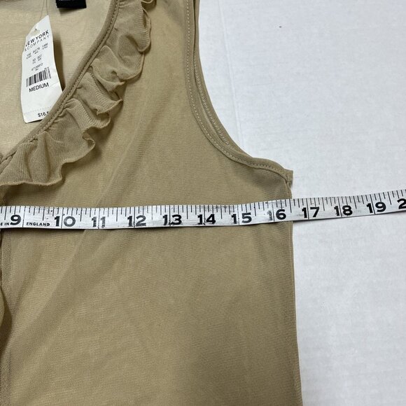 Vintage‎ New York & Company Top Womens M Tan Sheer Ruffle Front Tank Whimsigoth - Picture 7 of 8